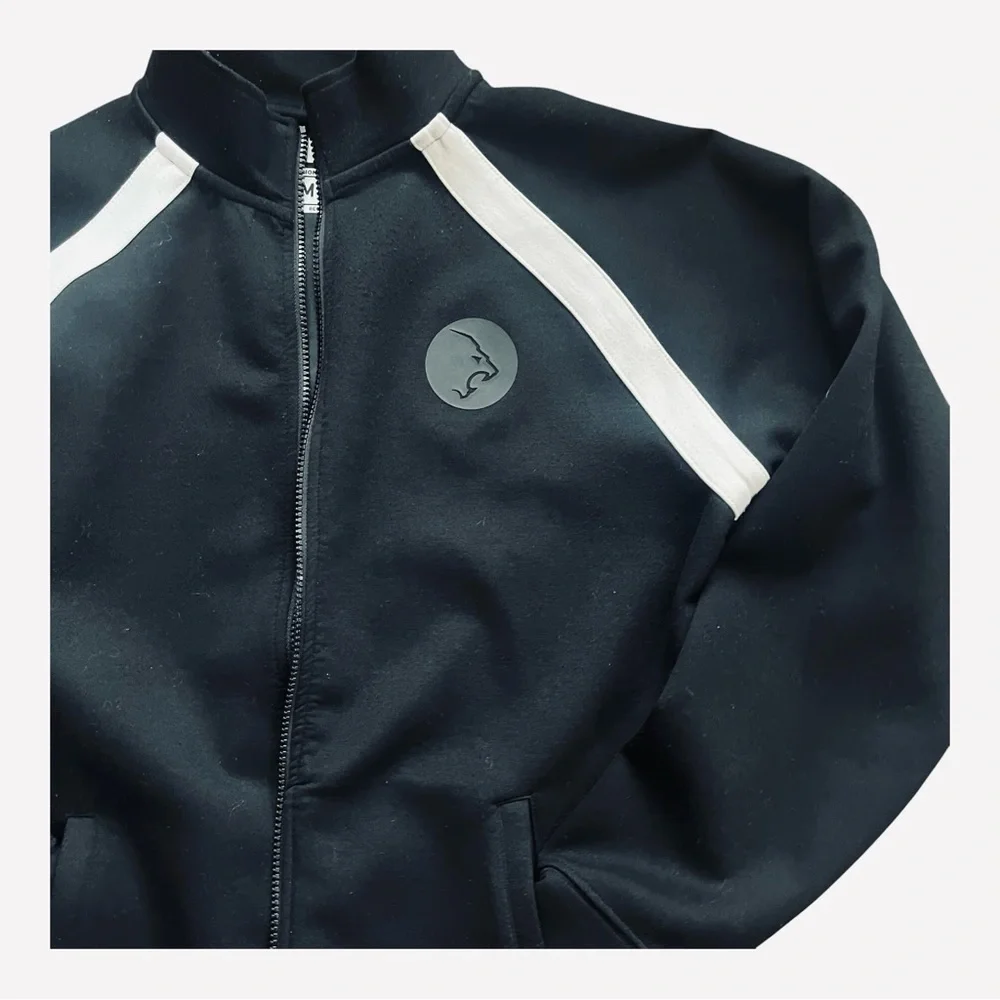 IQ Lion Athletics black sports activewear track jacket zip pockets logo Men M